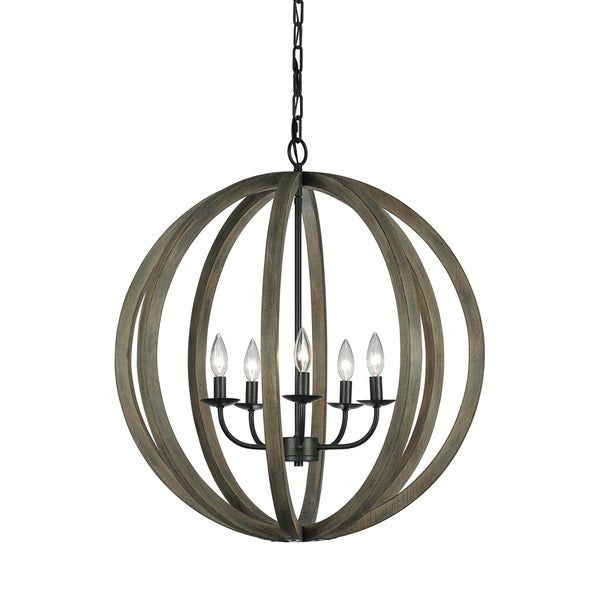 Most Recently Released Shop Feiss 5 Light Weathered Oak Wood / Antique Forged Pertaining To Weathered Oak And Bronze Chandeliers (View 1 of 20)