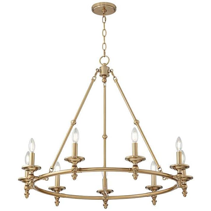 Most Recently Released Stiffel Hartley 35" Wide Warm Antique Brass 9 Light For Warm Antique Brass Pendant Lights (View 19 of 20)