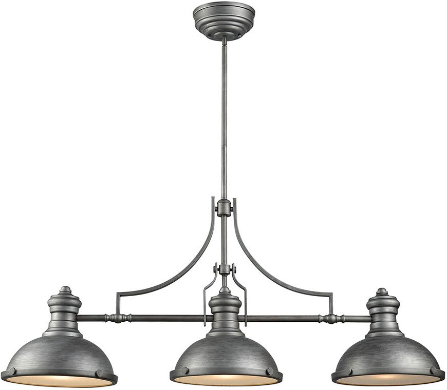 Most Recently Released Weathered Oak Kitchen Island Light Chandeliers With Regard To Elk 66585 3 Chadwick Weathered Zinc Kitchen Island Light (View 7 of 20)
