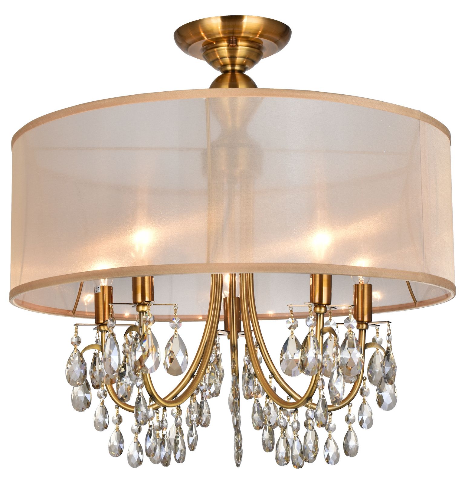 Most Up To Date Crystal World 5 Light Drum Shade Flush Mount With French For Gold Finish Double Shade Chandeliers (View 18 of 20)