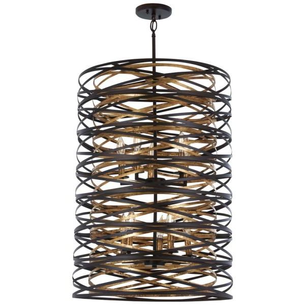Most Up To Date Dark Bronze And Mosaic Gold Pendant Lights Within Minka Lavery Vortic Flow 10 Light Dark Bronze With Mosaic (View 1 of 20)
