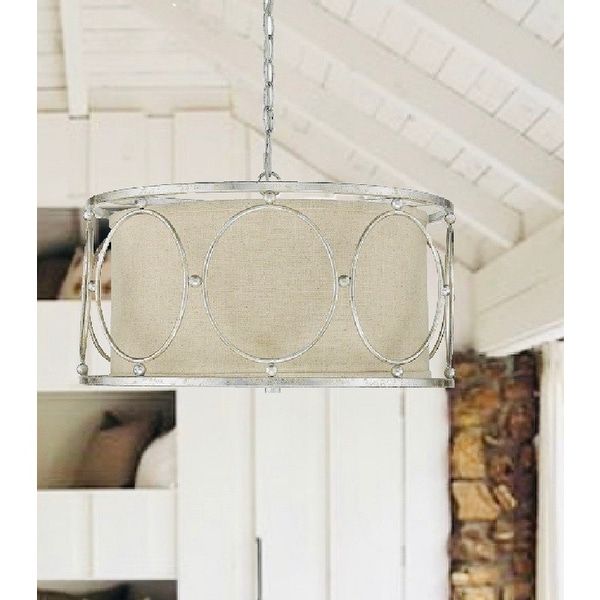 Newest Distressed Cream Drum Pendant Lights In Distressed Silver Farmhouse 3 Light Drum Pendant – On Sale (View 19 of 20)