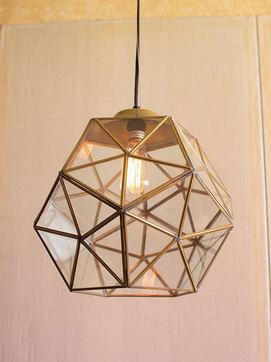 Newest Golden Bronze And Ice Glass Pendant Lights In Gold Glass Geometric Large Pendant Light (View 17 of 20)