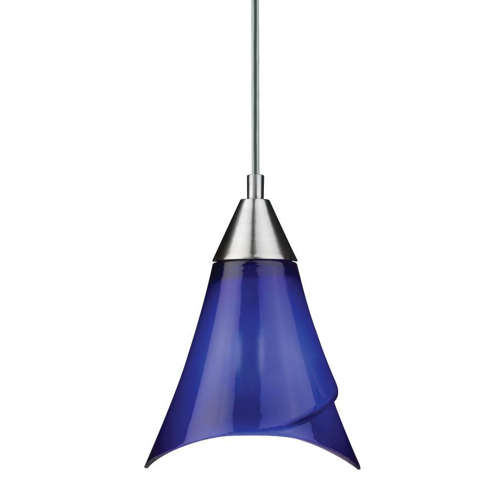 Nickel Pendant Lights In Fashionable Brushed Nickel Blue Glass Mini Pendant Light – Free (View 20 of 20)