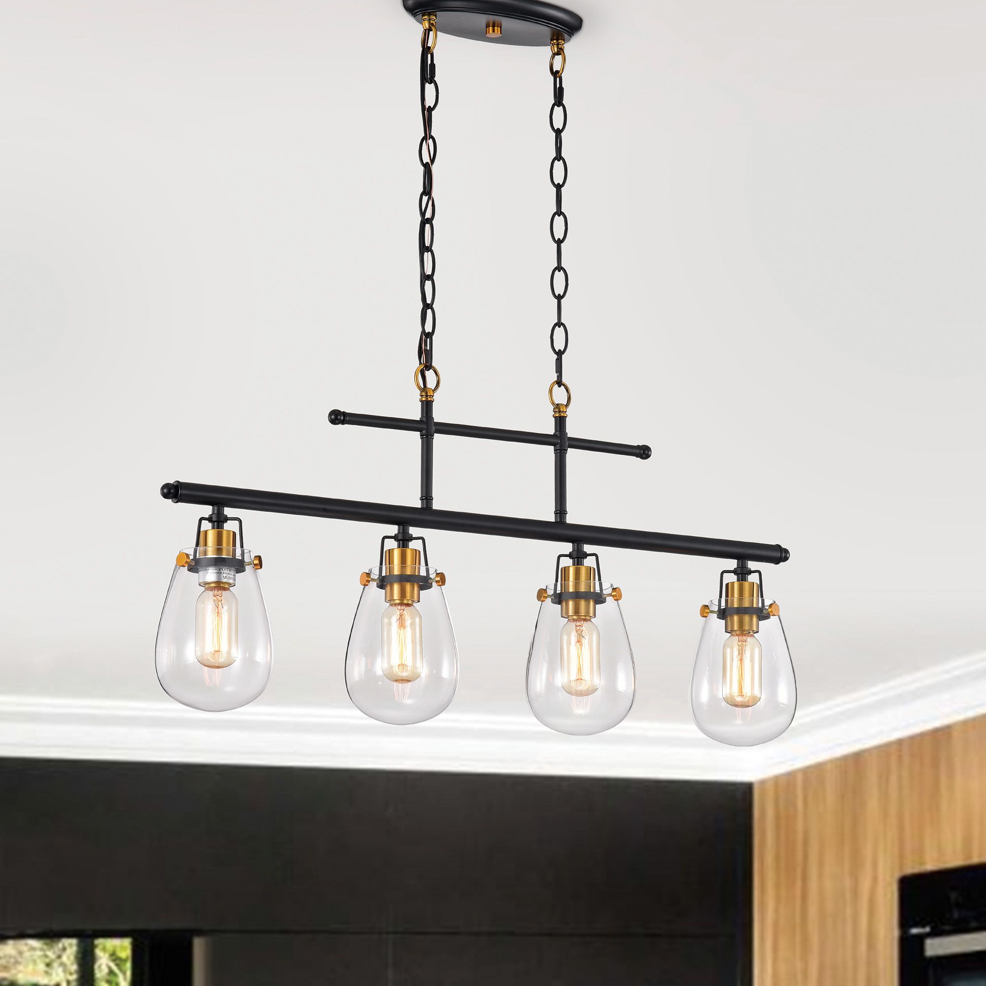 Ontario 4  Light Black And Antique Gold Kitchen Island Throughout Trendy Black And Gold Kitchen Island Light Pendant (View 2 of 20)