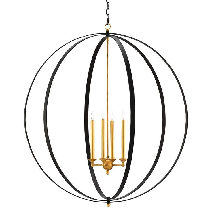 Ostrow Modern Classic Black Gold 4 Light Orb Chandelier Intended For Fashionable Warm Antique Gold Ring Chandeliers (View 13 of 20)