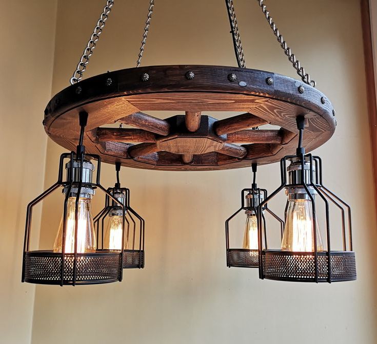 Pendant Light – Barn Light Fixture – Wagon Wheel – Rustic With Widely Used Wagon Wheel Chandeliers (View 8 of 20)