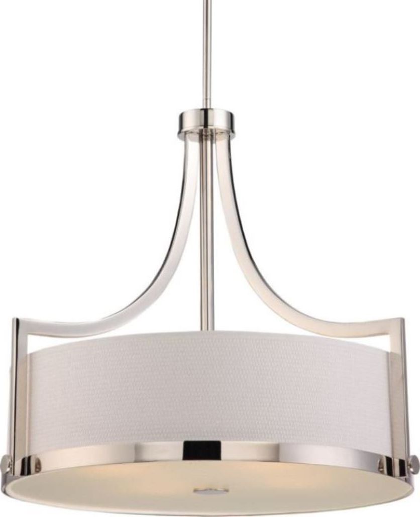 Popular Meadow Polished Nickel Drum Pendant Light Fabric Shade 24 Intended For Nickel Pendant Lights (View 1 of 20)