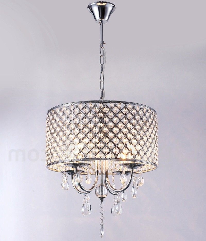 Popular Modern / Contemporary 4 Light Drum Crystal Chrome Intended For Chrome And Crystal Led Chandeliers (View 11 of 20)