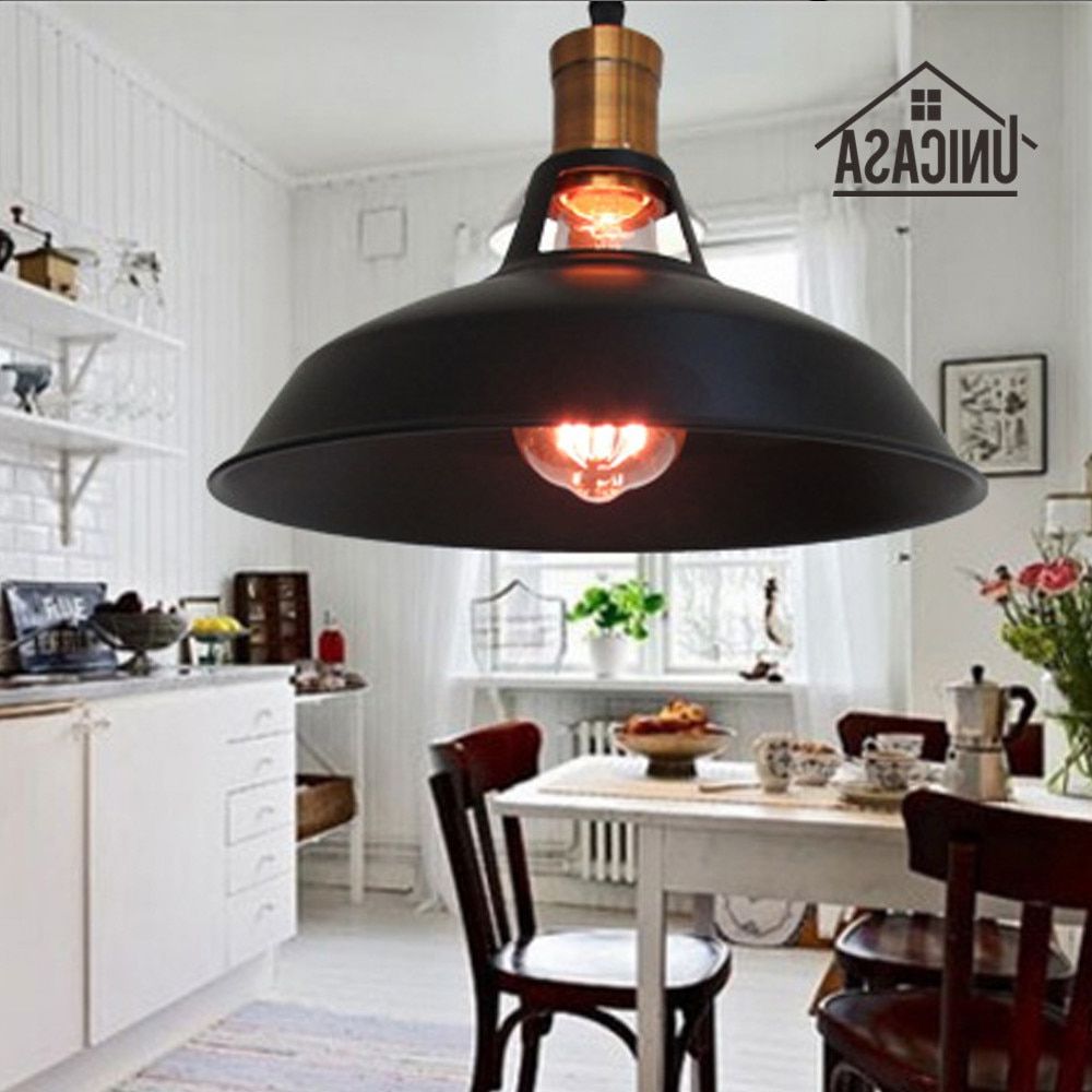 Preferred Black Metal Lighting Fixtures Vintage Industrial Pendant Throughout Black And Gold Kitchen Island Light Pendant (View 17 of 20)