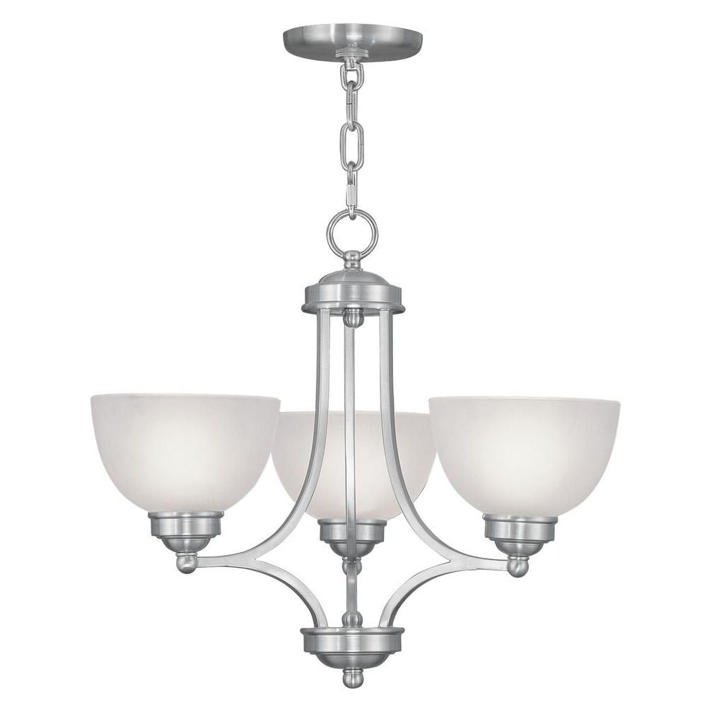 Preferred Brushed Nickel Modern Chandeliers With Livex Lighting 3 Light Brushed Nickel Chandelier With (View 8 of 20)