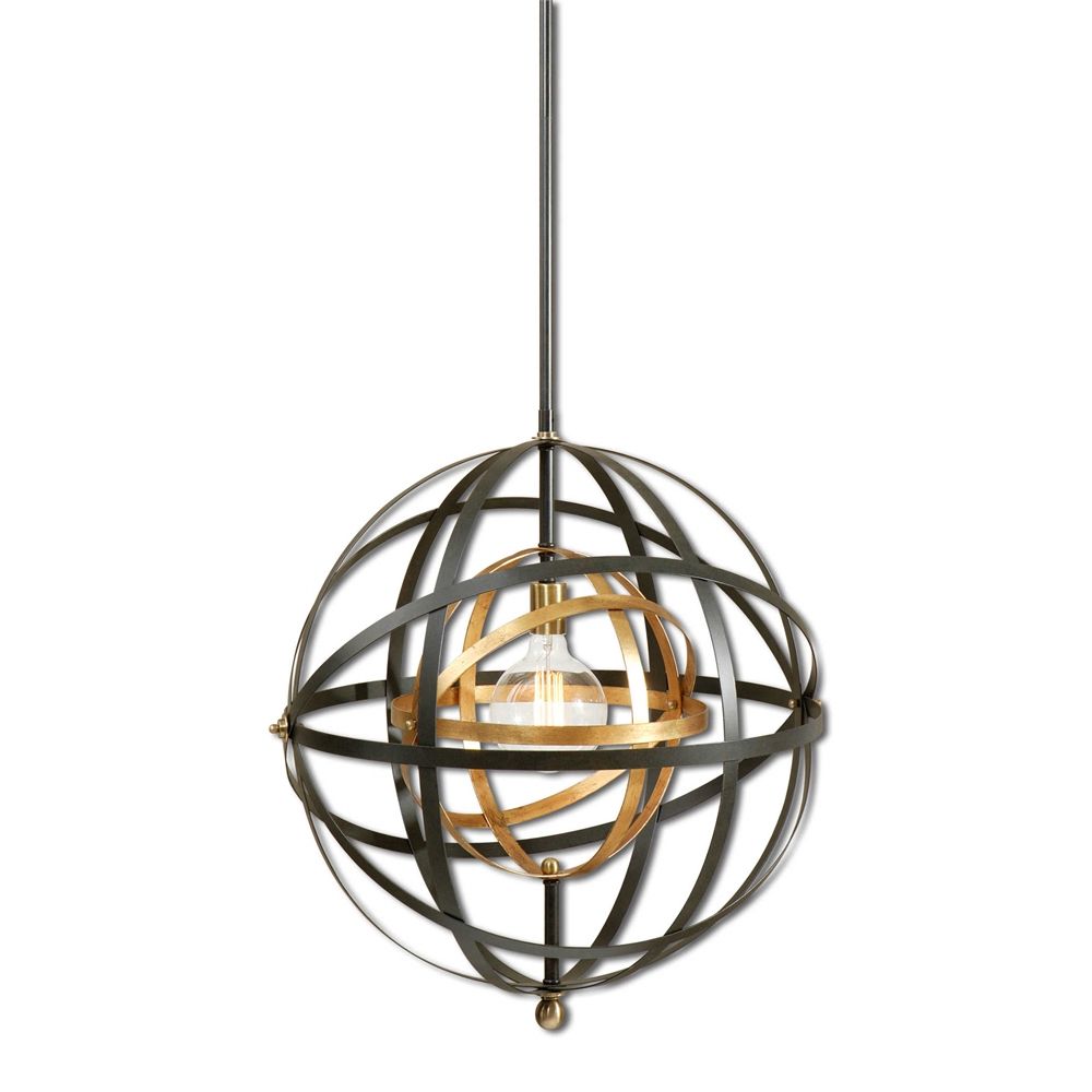 Preferred Dark Bronze And Mosaic Gold Pendant Lights Pertaining To Dark Oil Rubbed Bronze & Gold 1 Light Sphere Pendant Large (View 3 of 20)