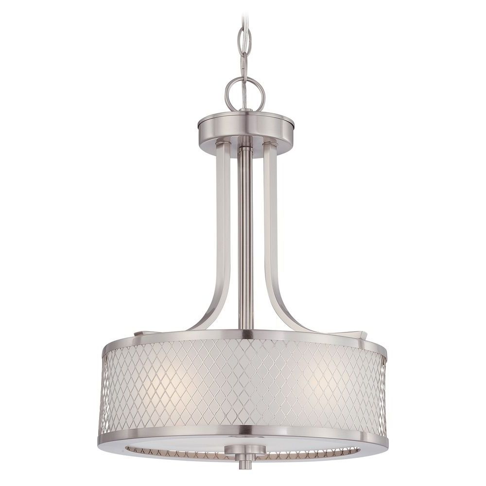 Preferred Polished Nickel And Crystal Modern Pendant Lights Throughout Modern Drum Pendant Light With White Shade In Brushed (View 16 of 20)