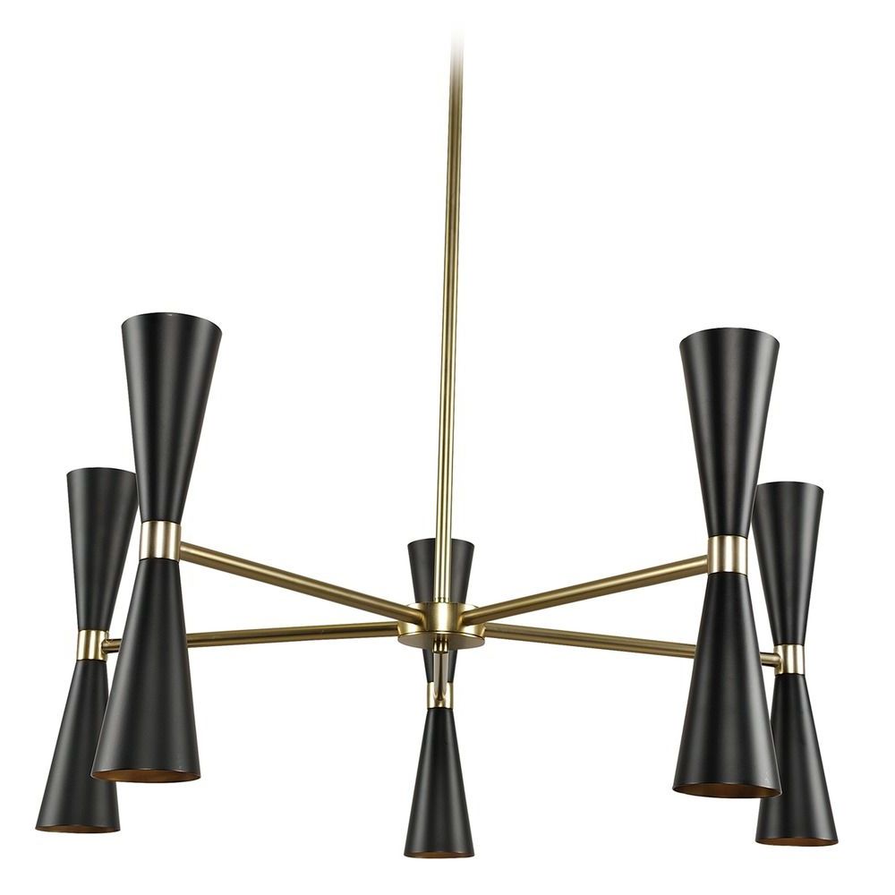Recent Black Modern Chandeliers Intended For Mid Century Modern Led Chandelier Black And Vintage Brass (View 16 of 20)
