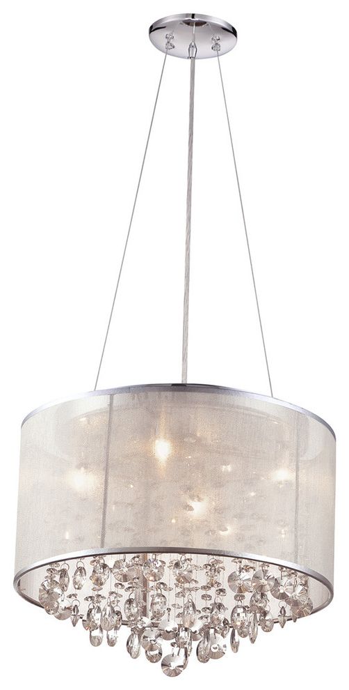 Round Silver Organza Silk Shade And Crystal Dual Mount With Well Known Organza Silver Pendant Lights (View 3 of 20)