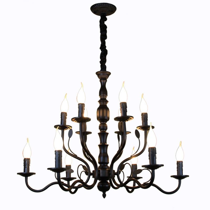 Rustic Black Chandeliers Inside Most Recently Released Luxury Rustic Wrought Iron Chandelier E14 Candle Black (View 12 of 20)