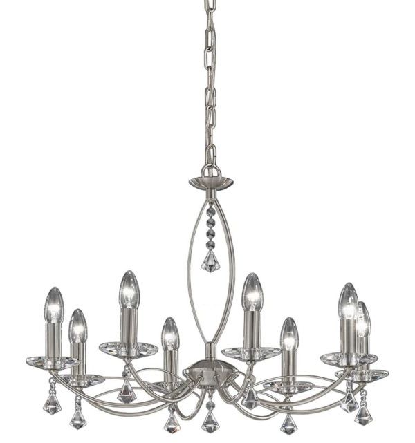 Satin Nickel Crystal Chandeliers Within Most Recently Released Franklite Monaco 8 Light Dual Mount Chandelier Satin (View 1 of 20)