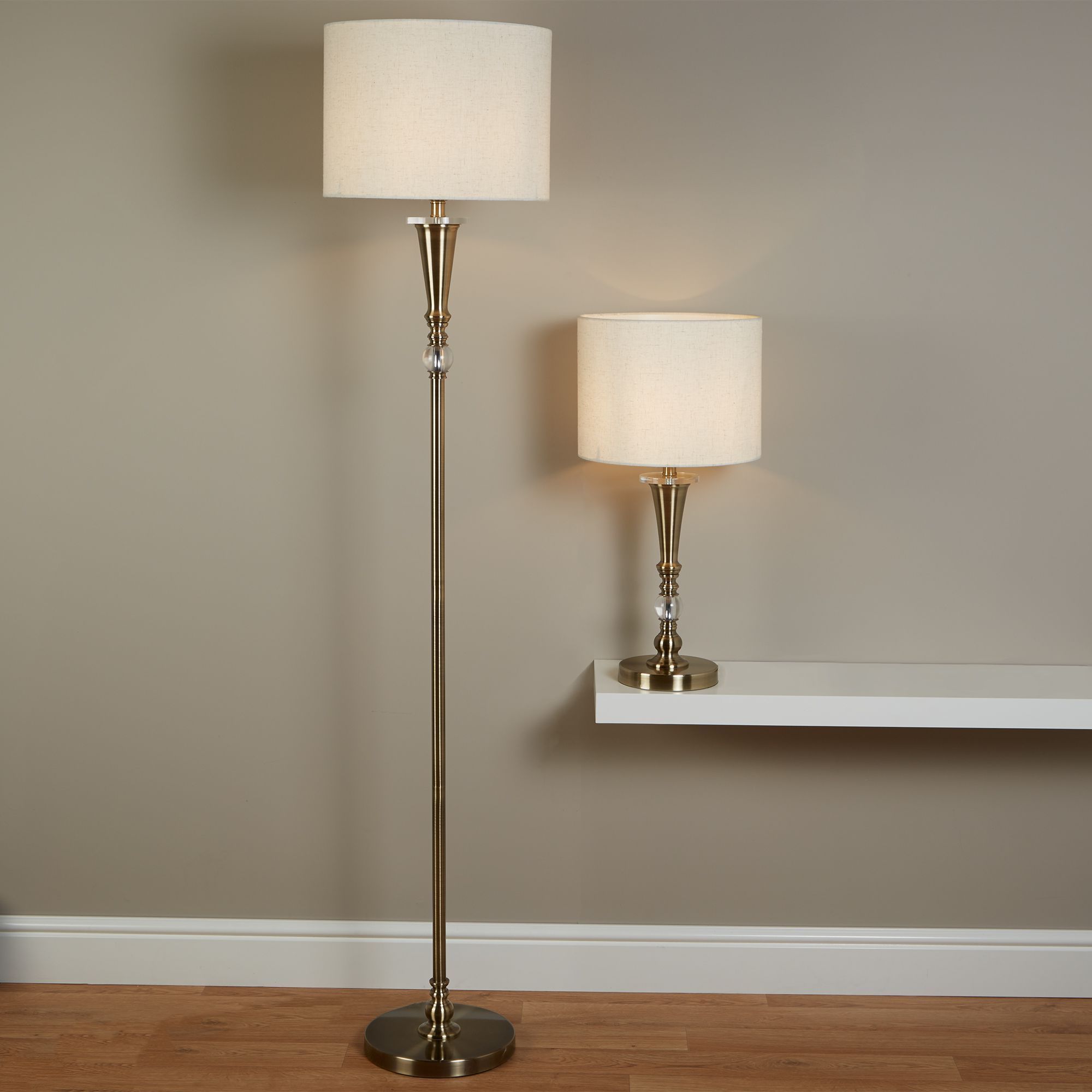 Searchlight Lighting 1012ab Drum Single Light Floor Lamp Intended For Most Popular Oatmeal Linen Shade Chandeliers (View 4 of 20)