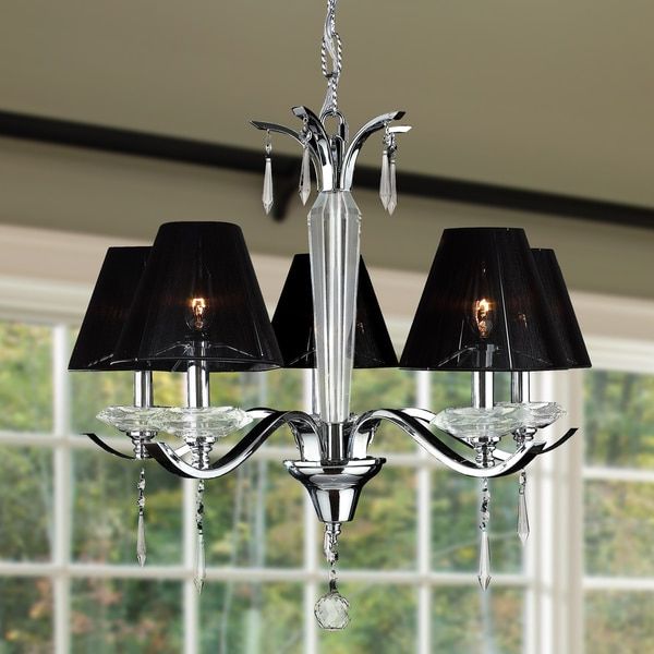 Shop Contemporary 5 Light Arm Chrome Finish Clear Crystal Inside Best And Newest Black Shade Chandeliers (View 8 of 20)