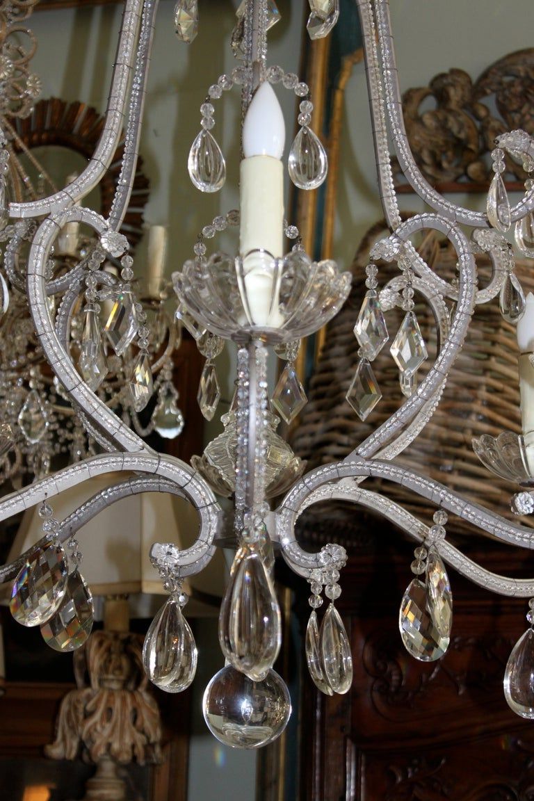 Silver Leaf Chandeliers Pertaining To Most Recent Crystal Beaded Silver Leaf Chandelier At 1stdibs (View 7 of 20)