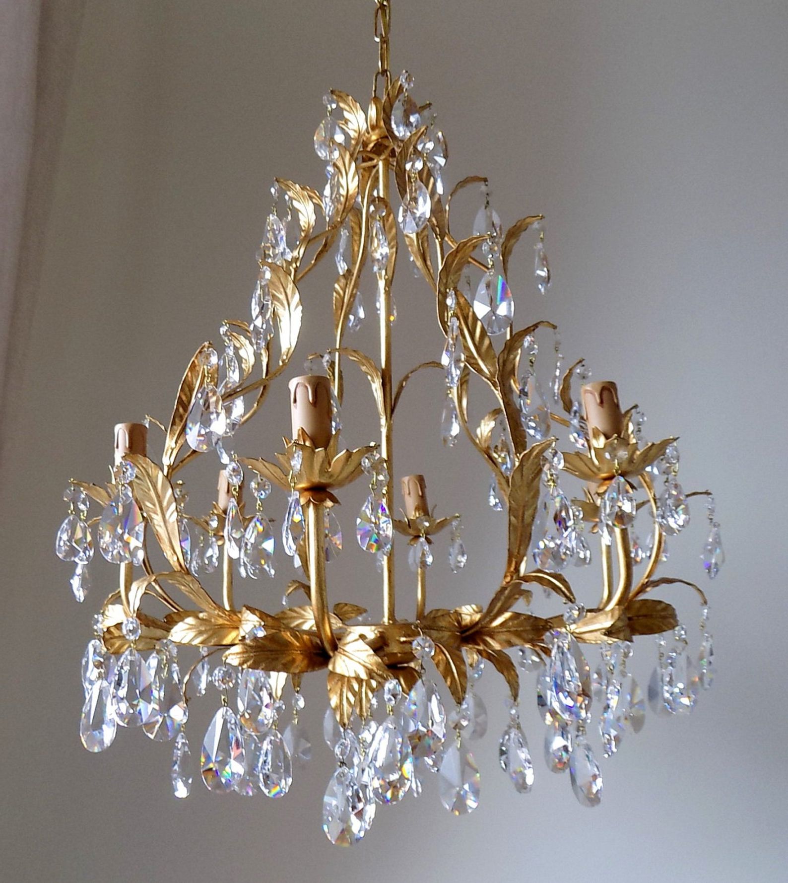 Soft Gold Crystal Chandeliers Regarding 2020 Gold Leaf Birdcage Crystal Chandelier, 6 Arms – Lorella Dia (View 8 of 20)