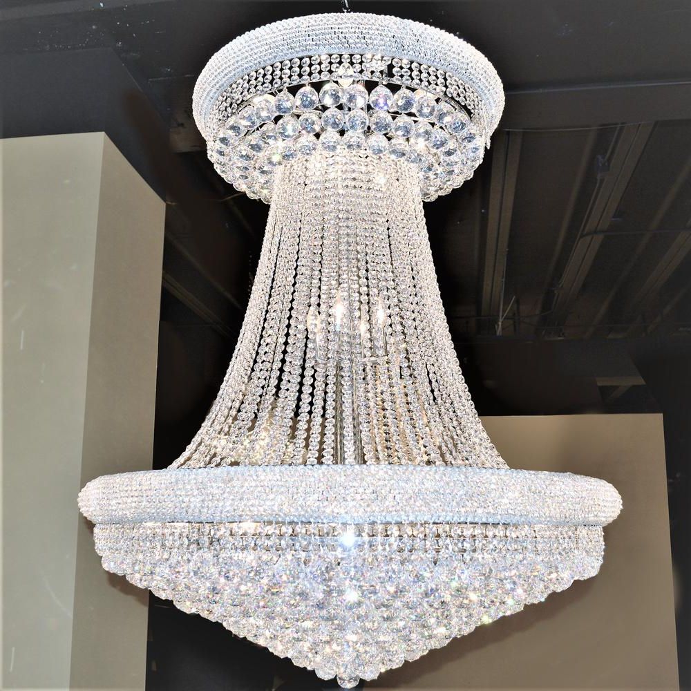 Soft Silver Crystal Chandeliers Inside Fashionable Empire 32 Light Chrome Finish And Clear Crystal Chandelier (View 7 of 20)