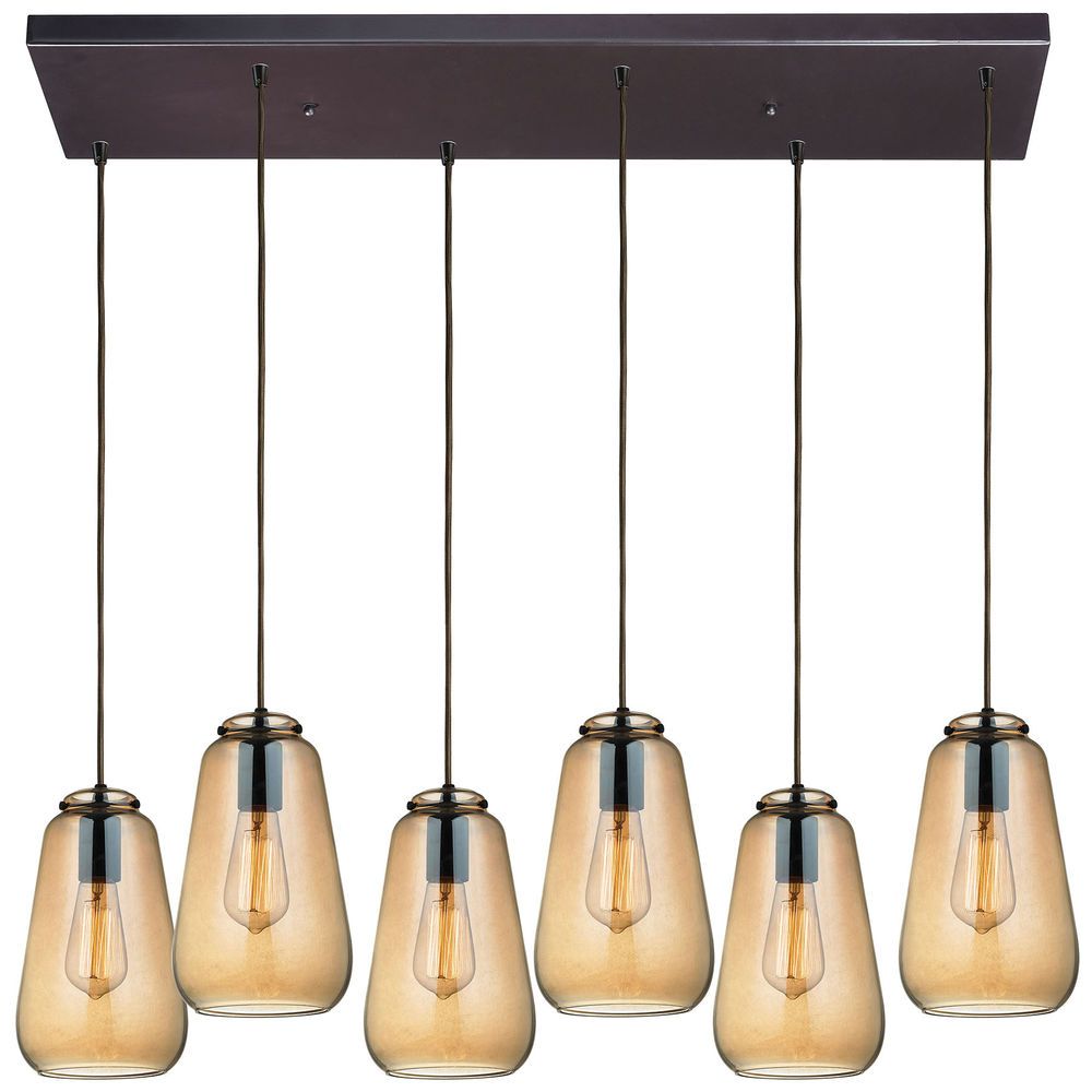 Textured Glass And Oil Rubbed Bronze Metal Pendant Lights With Regard To Well Liked 10433/6rc Elk Lighting Orbital 6 Light Rectangular Pendant (View 6 of 20)