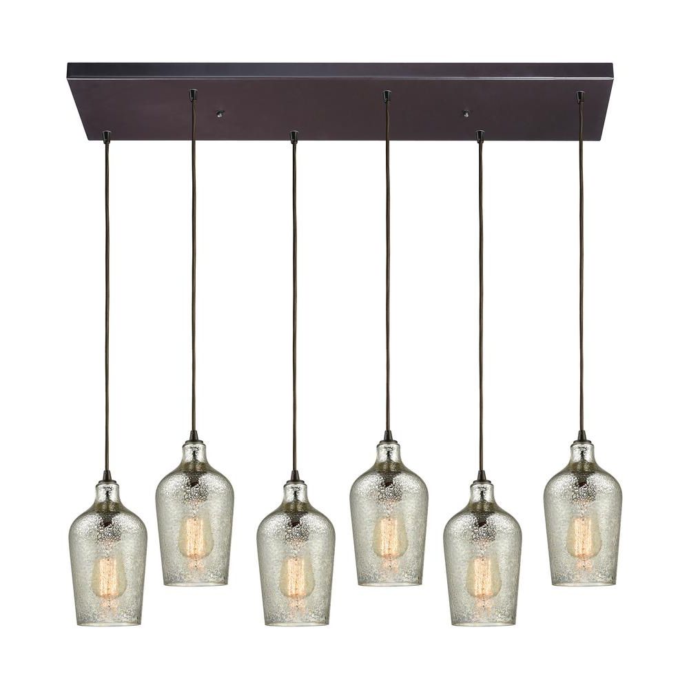 Titan Lighting Hammered Glass 6 Light Rectangle In Oil In Most Up To Date Textured Glass And Oil Rubbed Bronze Metal Pendant Lights (View 20 of 20)