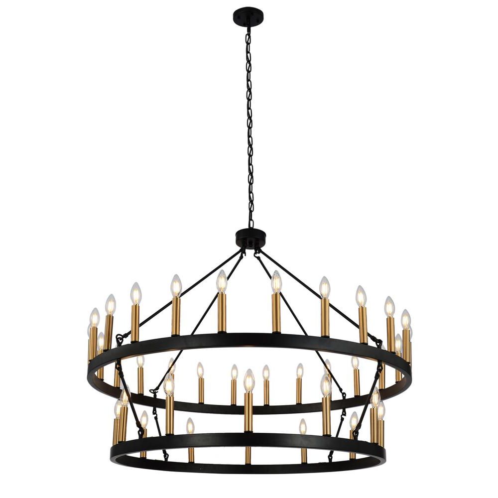 Unbranded 36 Light Black 2 Tiers Candle Style Wagon Wheel Regarding Newest Black Wagon Wheel Ring Chandeliers (View 18 of 20)