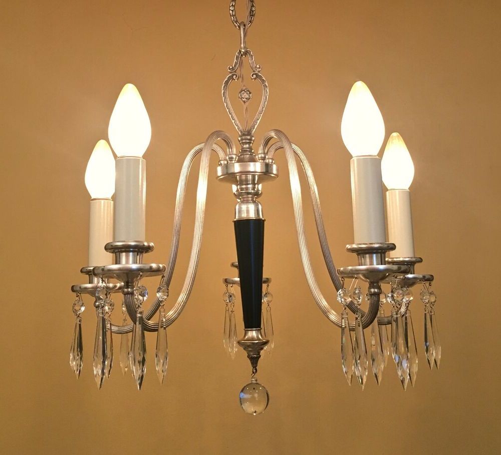 Vintage 1920s Silver Crystal Chandelier Fully Restored (View 5 of 20)
