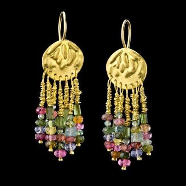 Warm Antique Gold Ring Chandeliers Intended For Well Liked 22k Gold Chandelier Earrings Tourmalines Dangle Long Pair (View 6 of 20)