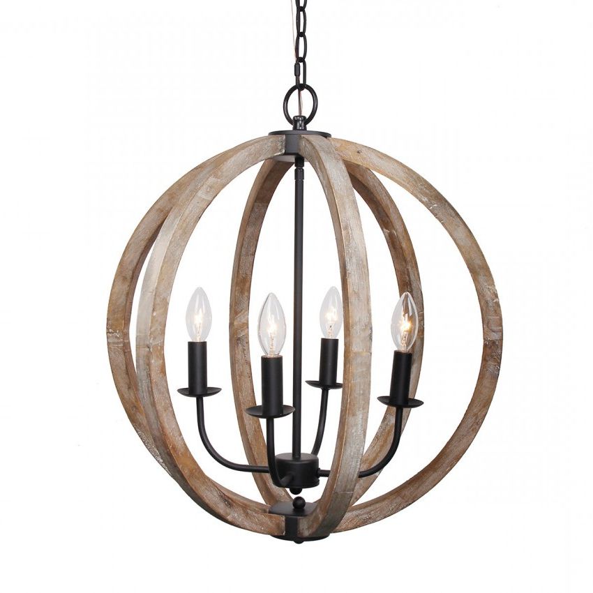 Weathered Oak And Bronze Chandeliers Inside 2019 Gobal 4 Light Chandelier, Weathered Oak Wood – Whoselamp (View 11 of 20)