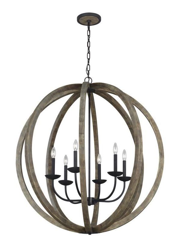 Weathered Oak Wood Chandeliers With Regard To Most Current F3186/6wow/af,6 – Light Pendant Chandelier,weathered Oak (View 2 of 20)