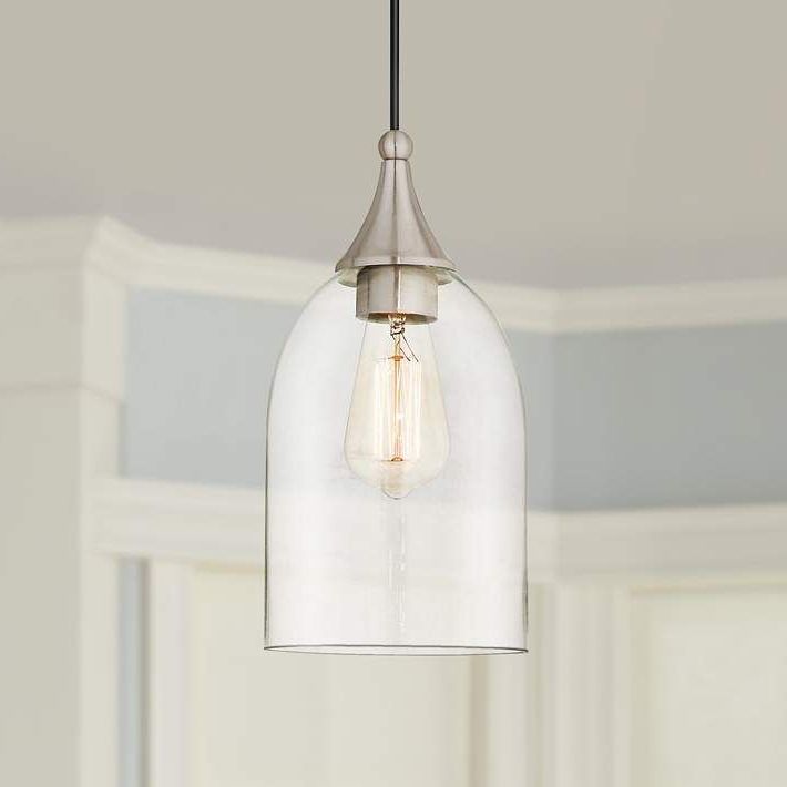 Well Known Art Glass 6 1/4"w Clear Glass Brushed Nickel Mini Pendant Regarding Gray And Nickel Kitchen Island Light Pendants Lights (View 4 of 20)