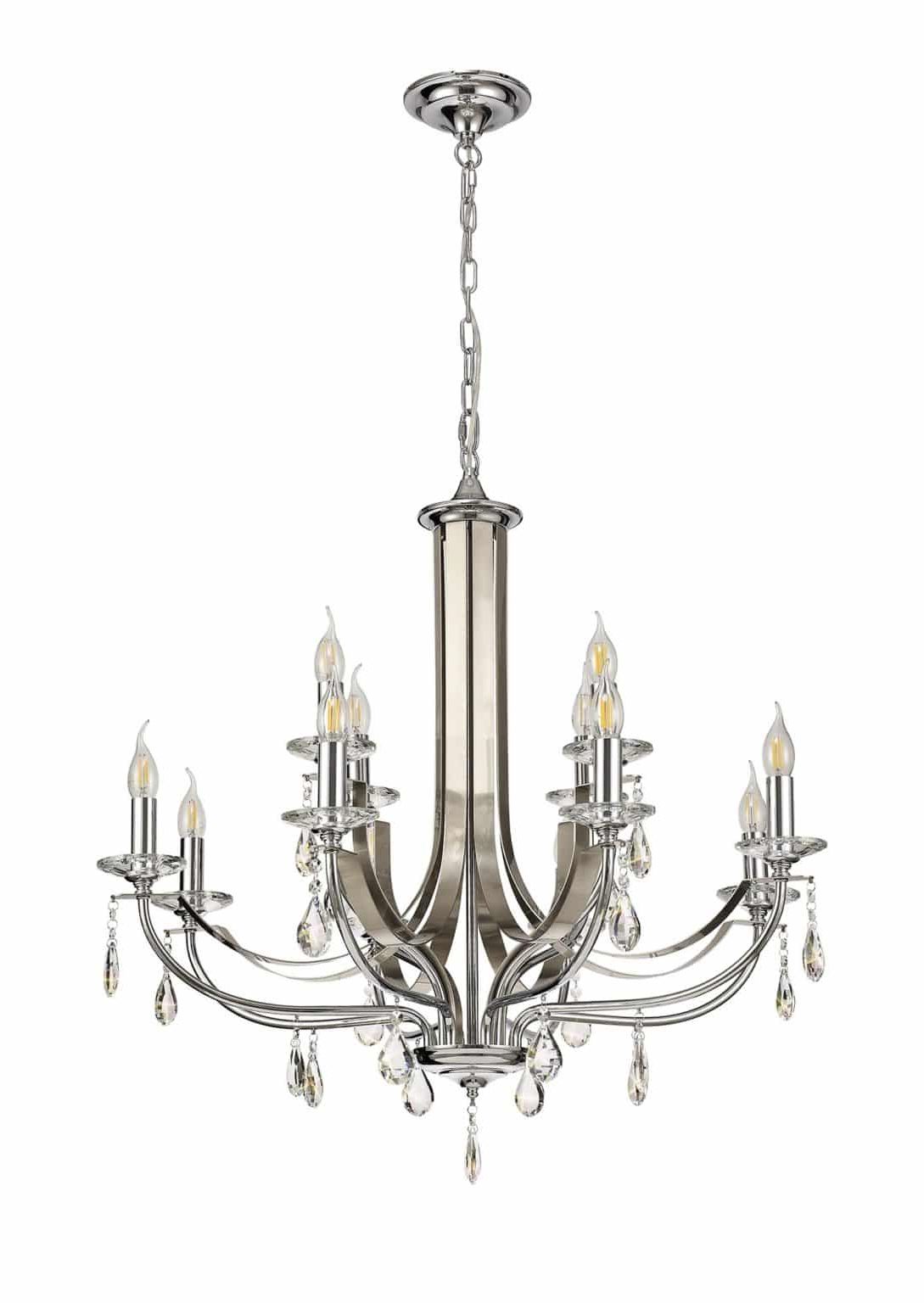 Well Liked Avilia Pendant 12 Light E14 Polished Chrome/satin Nickel Inside Satin Nickel Crystal Chandeliers (View 4 of 20)