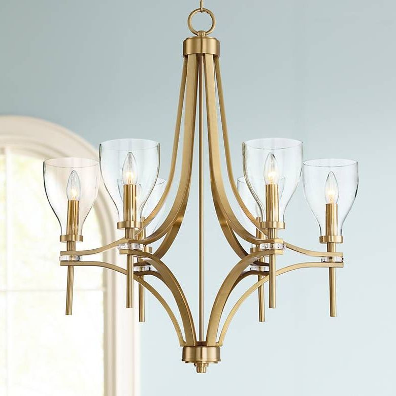 Widely Used Hex 26 1/2" Wide Warm Antique Brass 6 Light Chandelier In Warm Antique Brass Pendant Lights (View 12 of 20)
