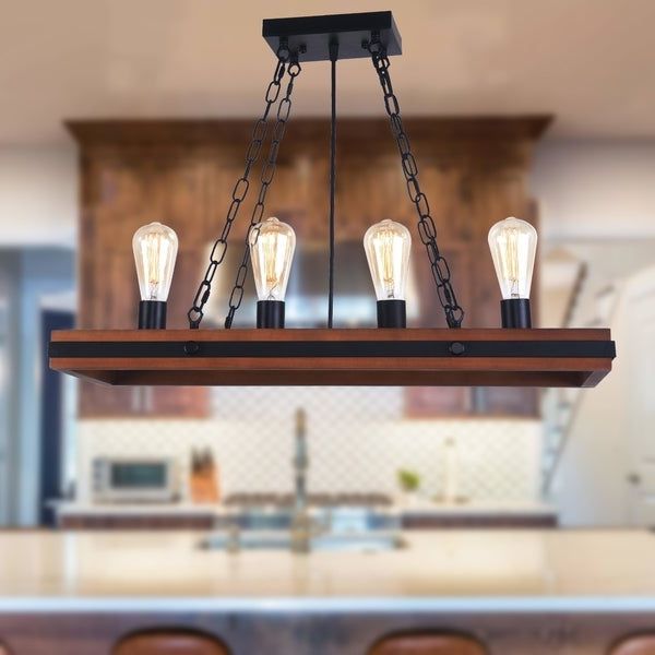 Wood Kitchen Island Light Chandeliers With Well Known 4 Light Wood Kitchen Island Lighting, Modern Antique Metal (View 15 of 20)