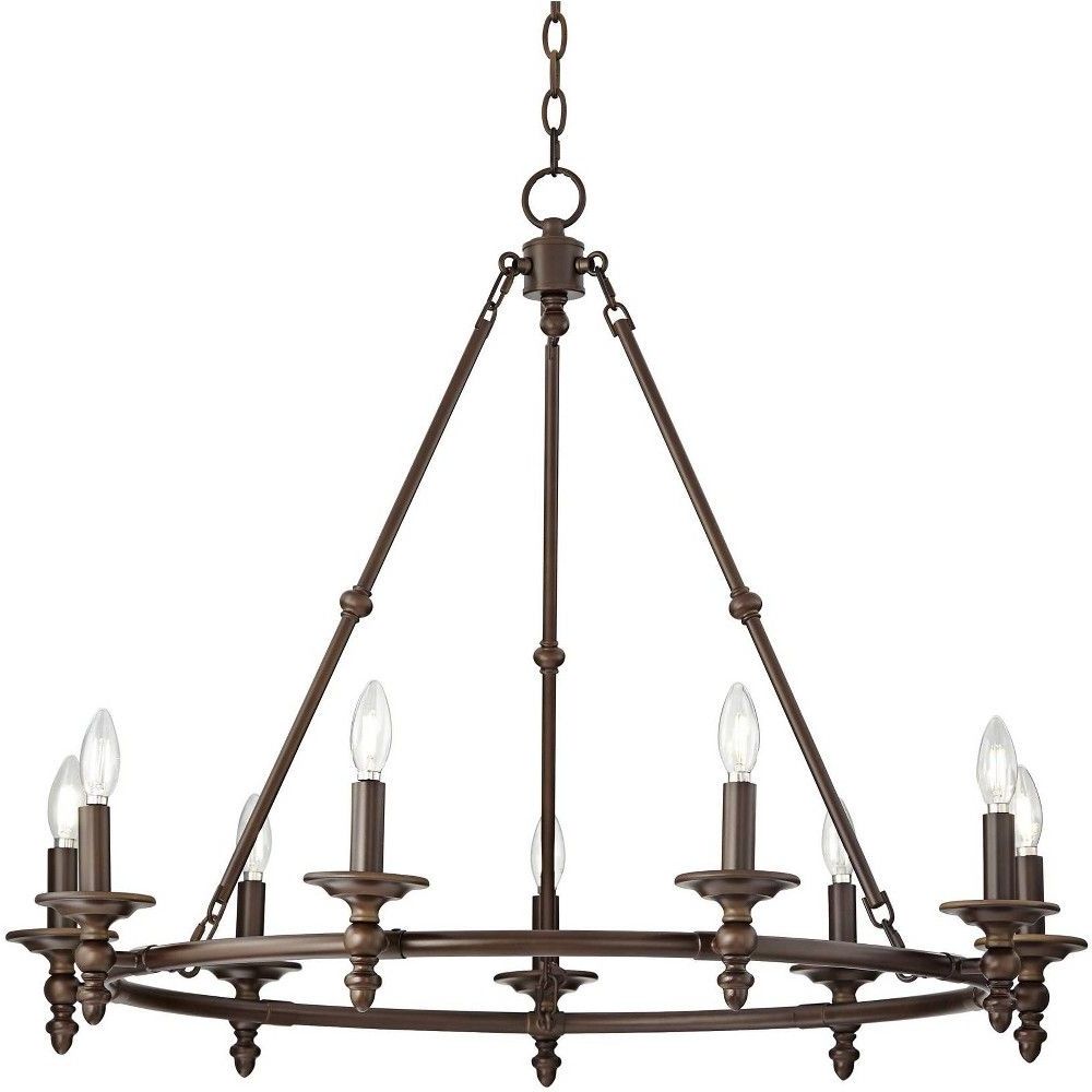 Wood Ring Modern Wagon Wheel Chandeliers With Favorite Franklin Iron Works Bronze Large Wagon Wheel Chandelier  (View 11 of 20)