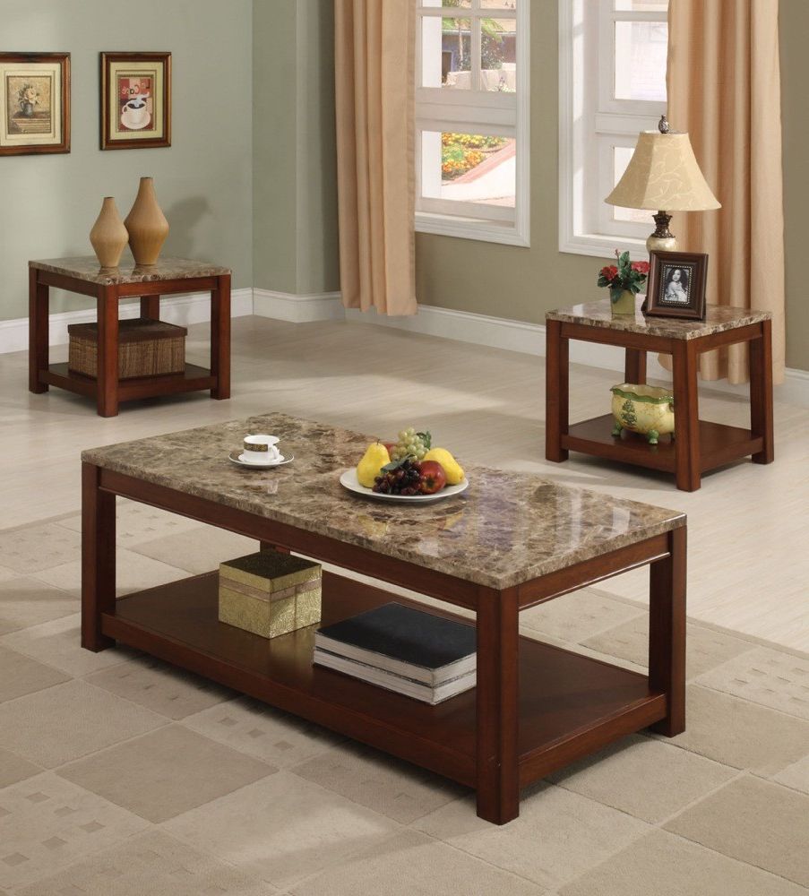 16797 Bologna Brown Faux Marble Top 3 Piece Coffee Table Regarding Widely Used Marble Top Coffee Tables (View 10 of 20)