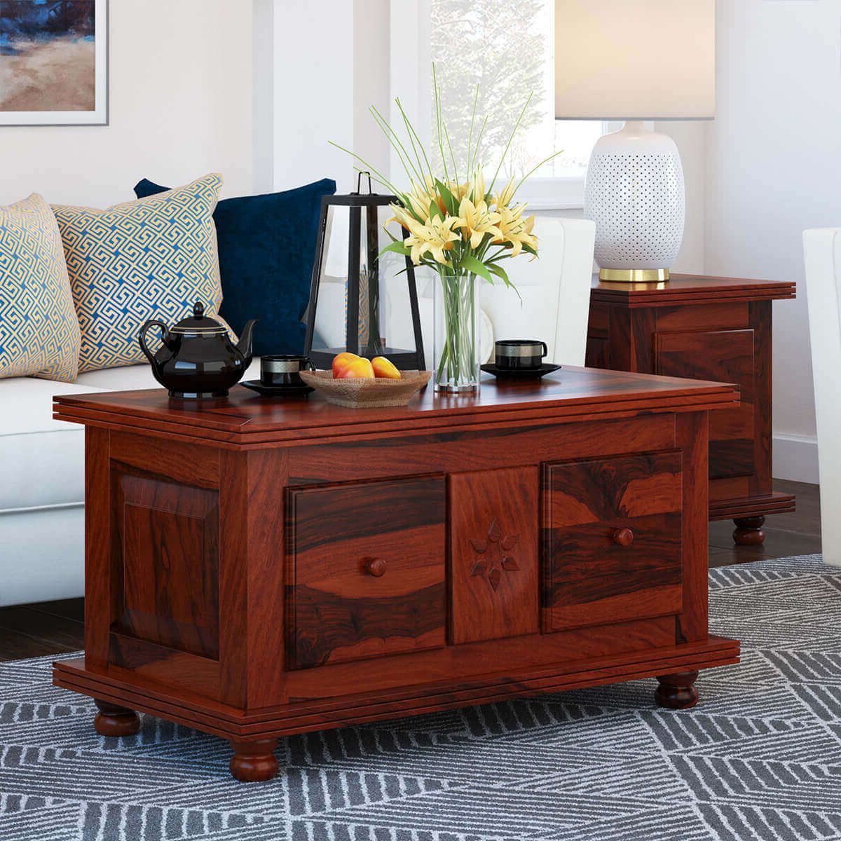 2 Drawer Cocktail Tables Throughout 2019 Arca Rustic Solid Wood 2 Drawer Storage Cocktail Coffee Table (View 3 of 20)