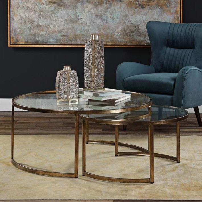 2 Piece Modern Nesting Coffee Tables For 2019 Rhea 42" Wide Gold Leaf And Glass Nesting Tables 2 Piece (View 10 of 20)