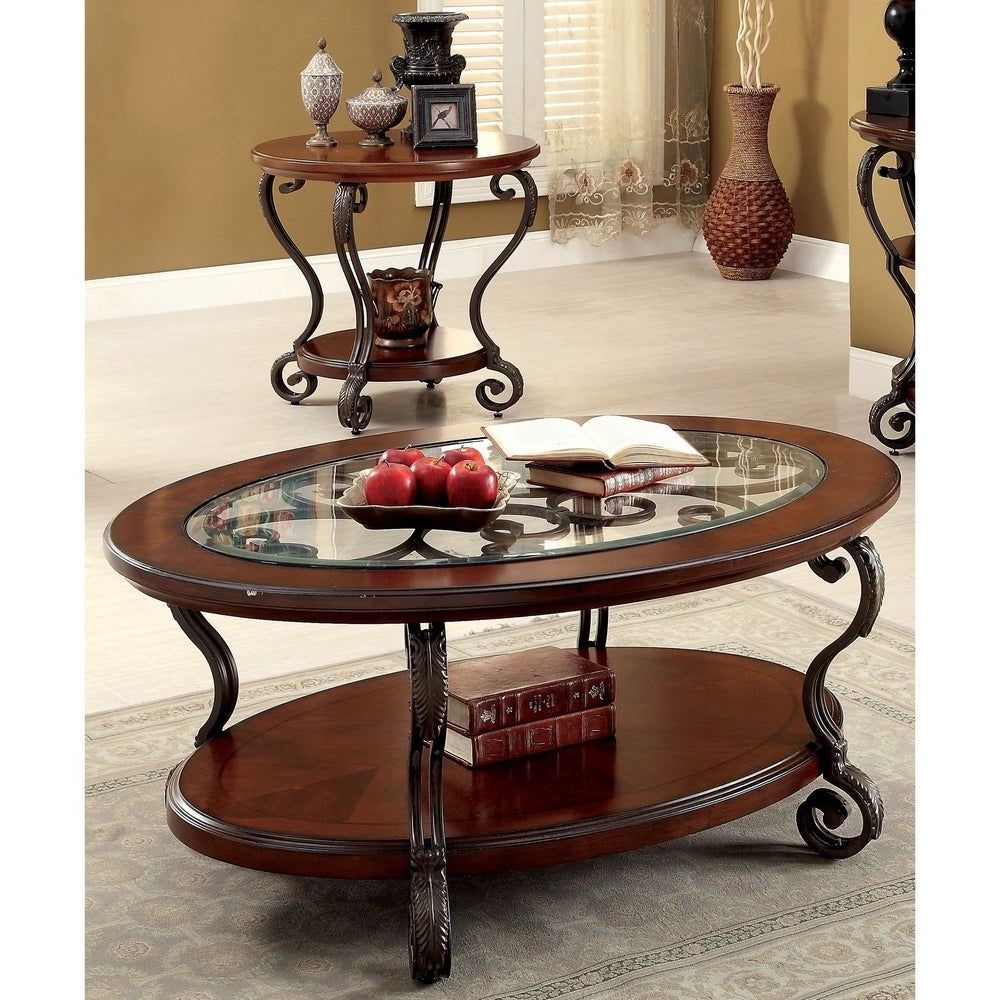 2 Piece Round Coffee Tables Set With Well Known Furniture Of America Raiz Traditional Cherry 2 Piece (View 15 of 20)