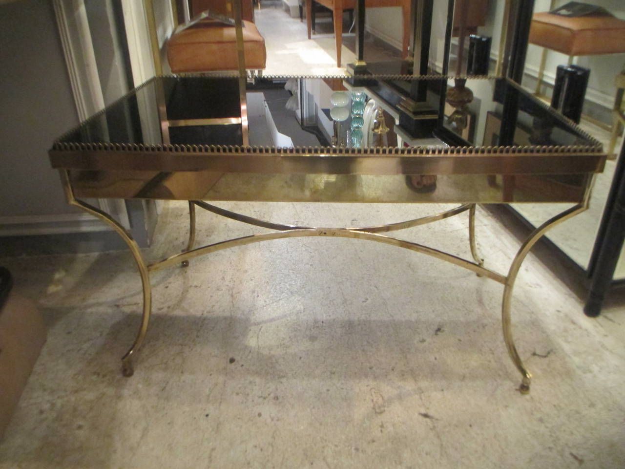 2018 Brass Coffee Table With Smoked Glass And Galleried Top For Throughout Brass Smoked Glass Cocktail Tables (View 19 of 20)
