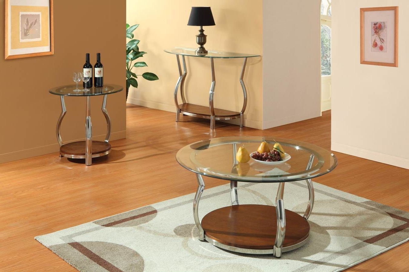2018 Brown Wood And Steel Plate Coffee Tables Regarding Wells Chrome Metal Brown Wood Glass Coffee Table Set (View 13 of 20)