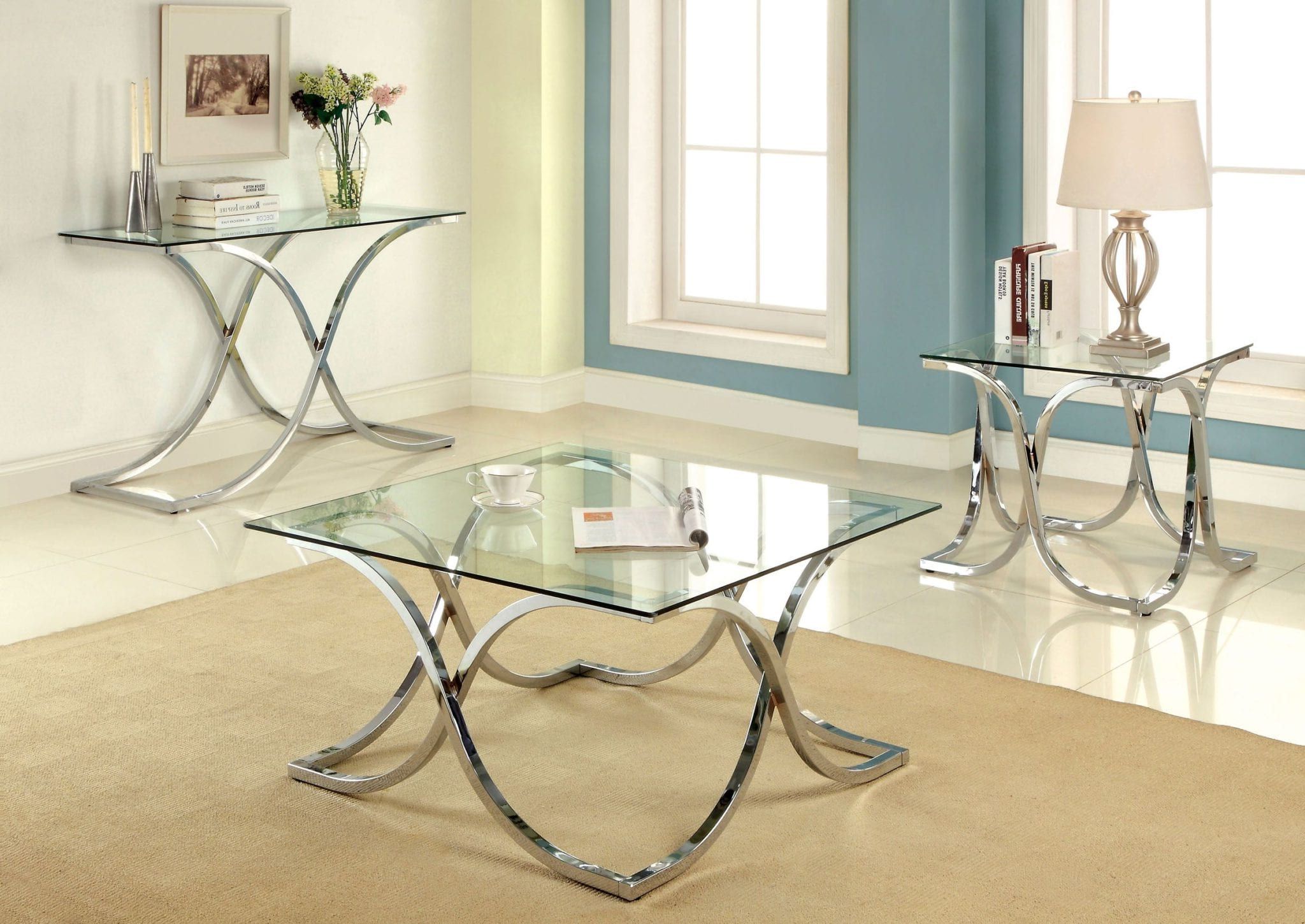 2018 Cm4233 3 Pieces Contemporary Chrome Mirror Top Coffee Within Mirrored And Chrome Modern Cocktail Tables (View 9 of 20)