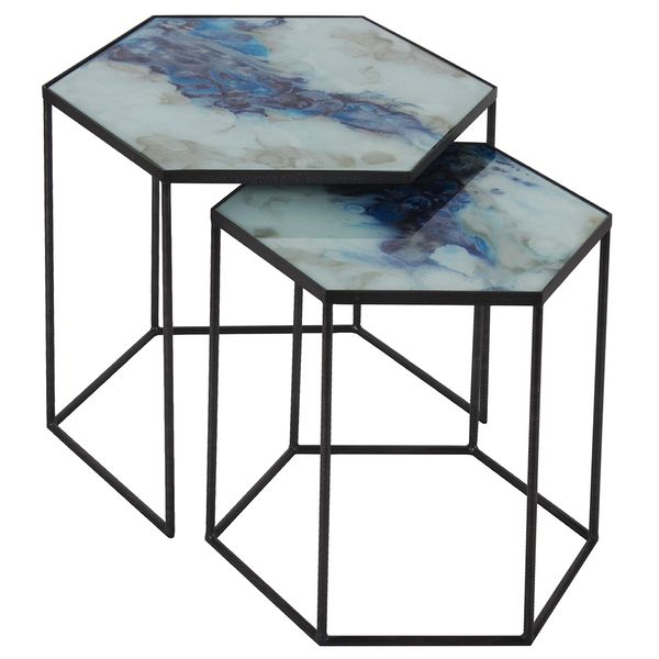 2018 Cobalt Mist Organic Hexagon Side Table Set (View 12 of 20)
