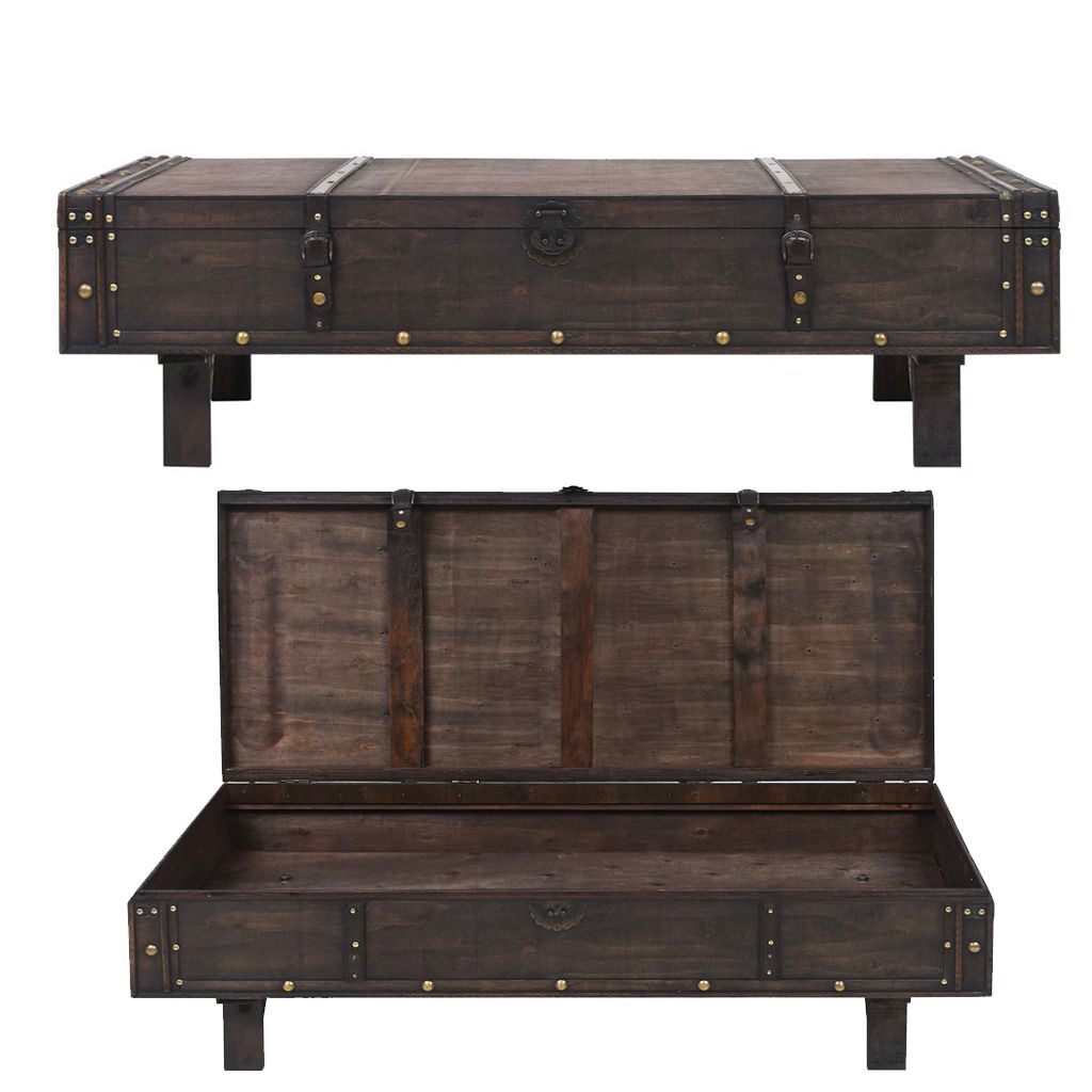 2018 Espresso Wood Trunk Cocktail Tables In Industrial Style Coffee Table Wooden Large Chest Trunk (View 14 of 20)