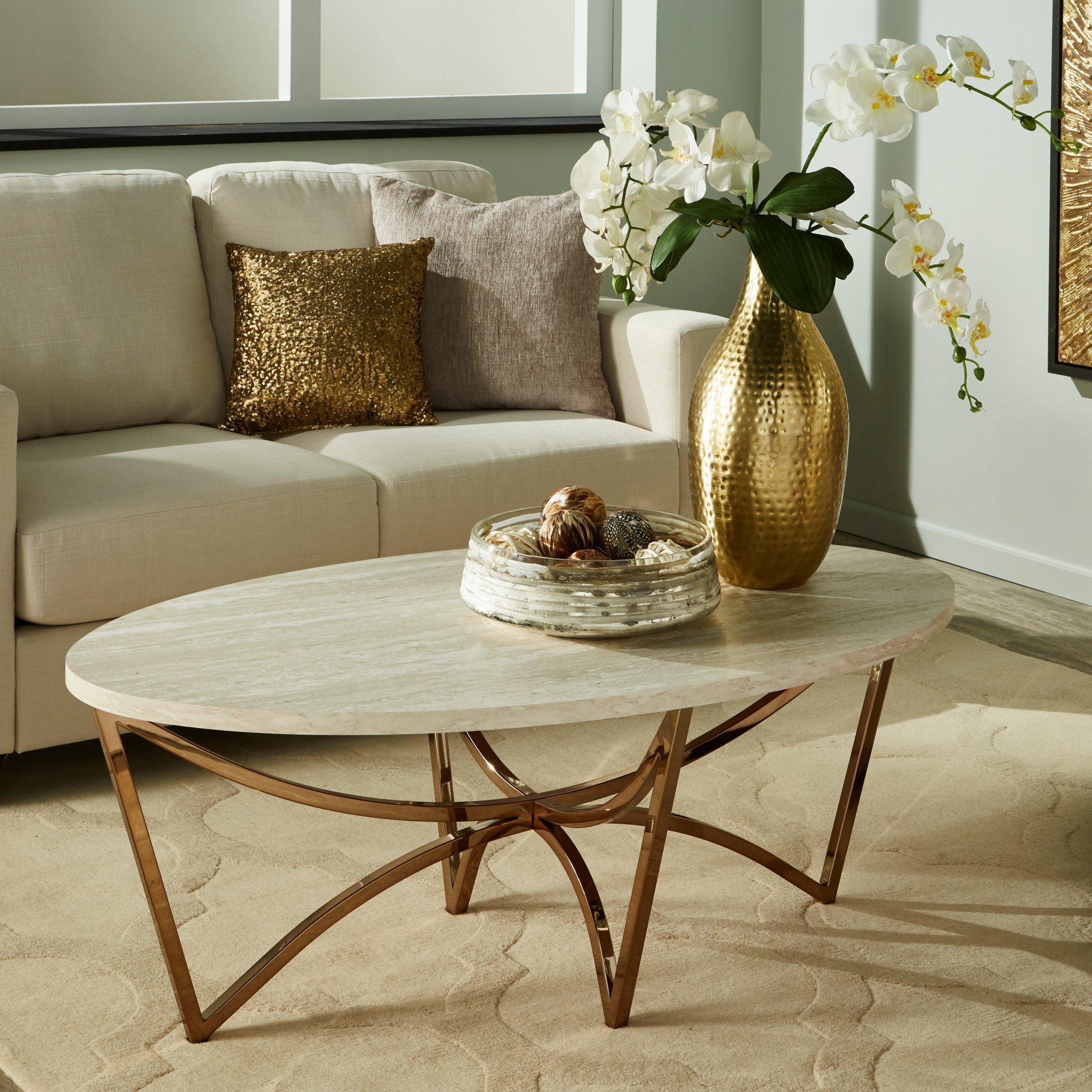 2018 Glass And Gold Coffee Tables With Gottlieb Round Glass Gold Coffee Table / Vittoria (View 5 of 20)
