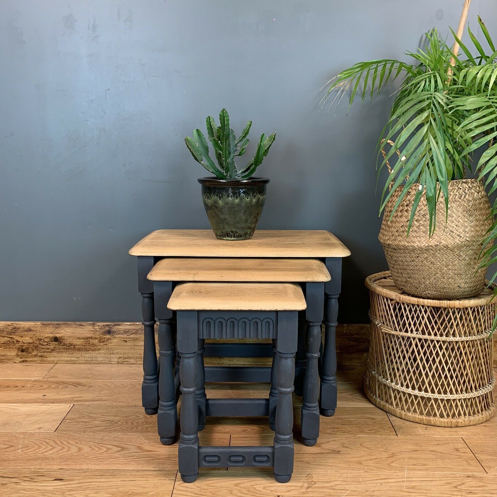 2018 Vintage Oak Coffee Nest Of Tables Priory Retro Painted Within Vintage Gray Oak Coffee Tables (View 14 of 20)