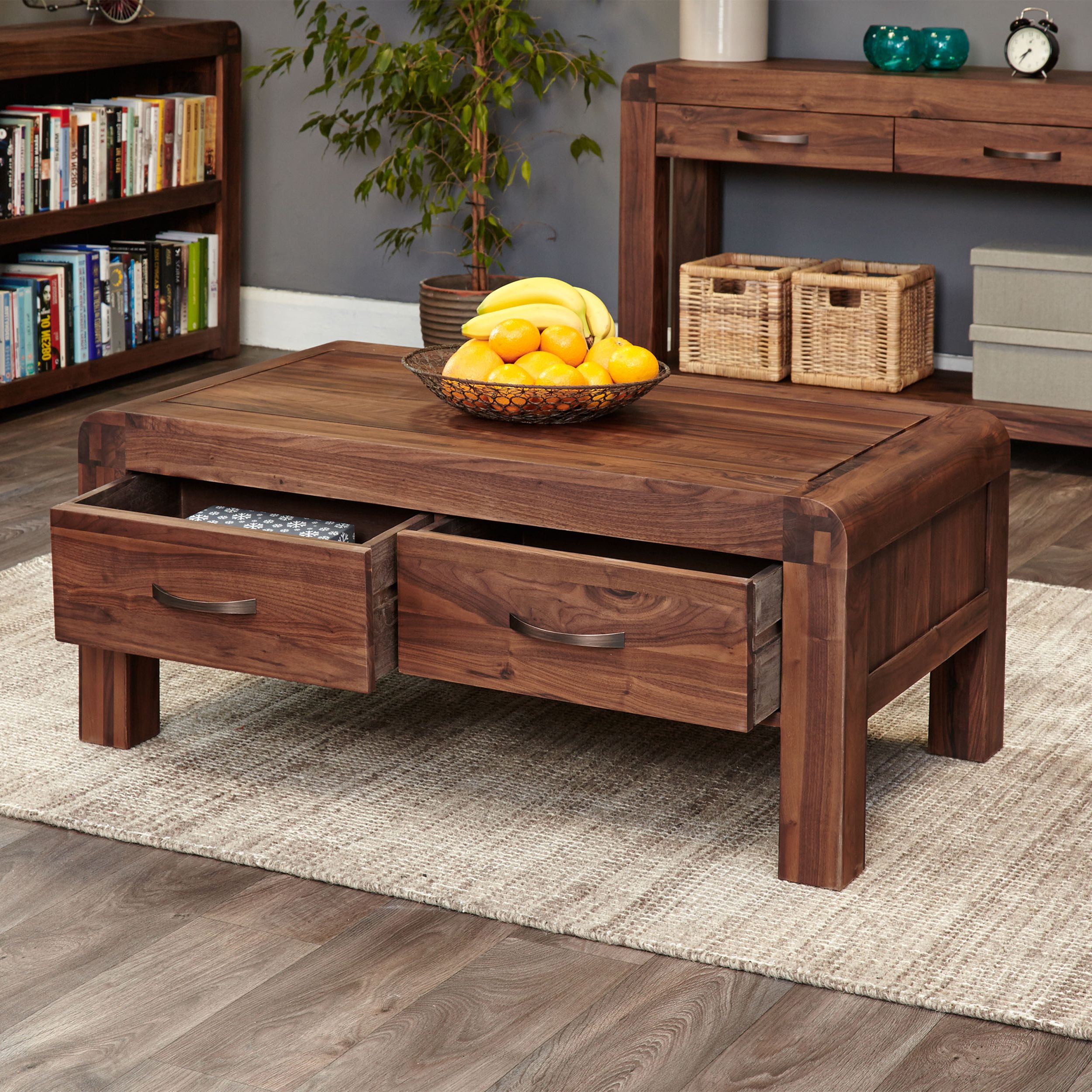 2019 Black Wood Storage Coffee Tables Within Solid Walnut Coffee Table With Storage – Shiro (View 2 of 20)